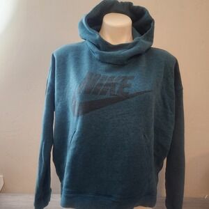 Nike Teal Heathered Hoodie Sweatshirt Size M Cowl Neck Logo Graphic Athletic
